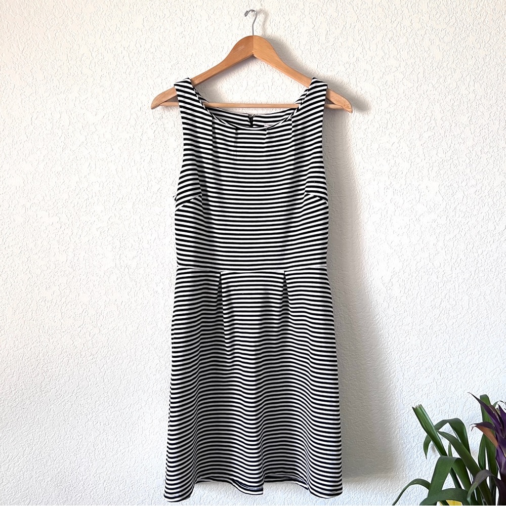 Vintage Merona Black & White Striped Sleeveless Midi Dress Size Medium